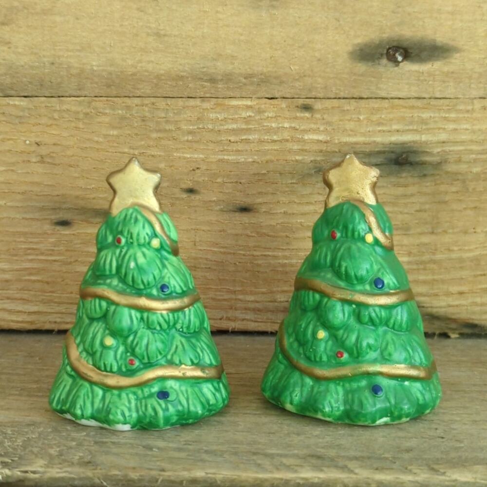 Vintage Ceramic Christmas Tree Salt and Pepper Shakers